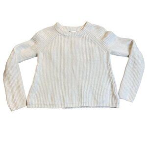 Quince Womans Sweater XS Organic Cotton Ribbed Crewneck Ivory Spot on Sleeve